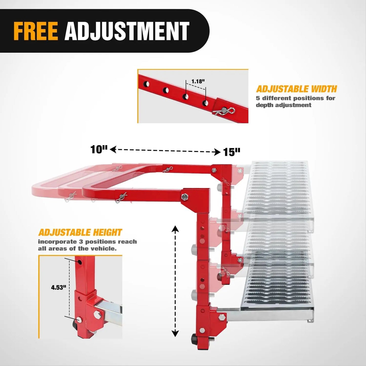 Nilight Heavy-Duty Portable Folding Metal Tire Step, Truck Accessories, Non-Slip Steel Surface, Height-Adjustable with 3 & 5 Positions for 10”-15” Tires, 350 Lbs Max Weight Capacity, Easy Installation